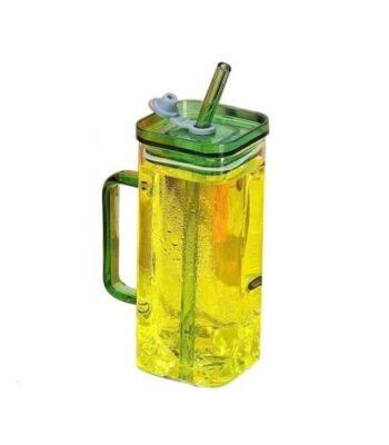Glass Mug with Straw 400ml Green